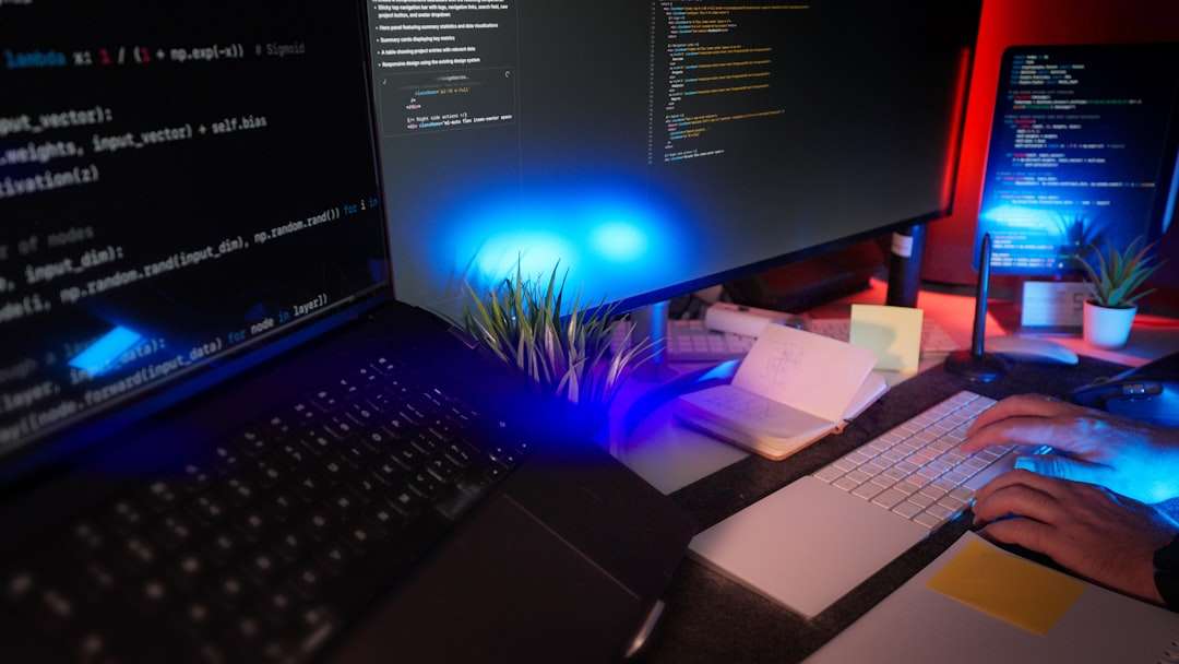 Modern AI technology workspace with laptop and digital tools