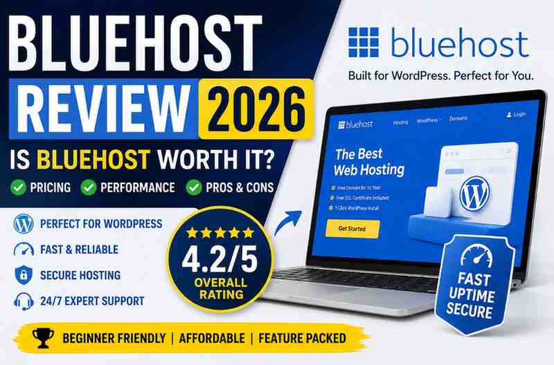 Read our Bluehost Review 2026 covering pricing, WordPress hosting, performance, security, renewal costs, pros, cons and whether Bluehost is worth it.