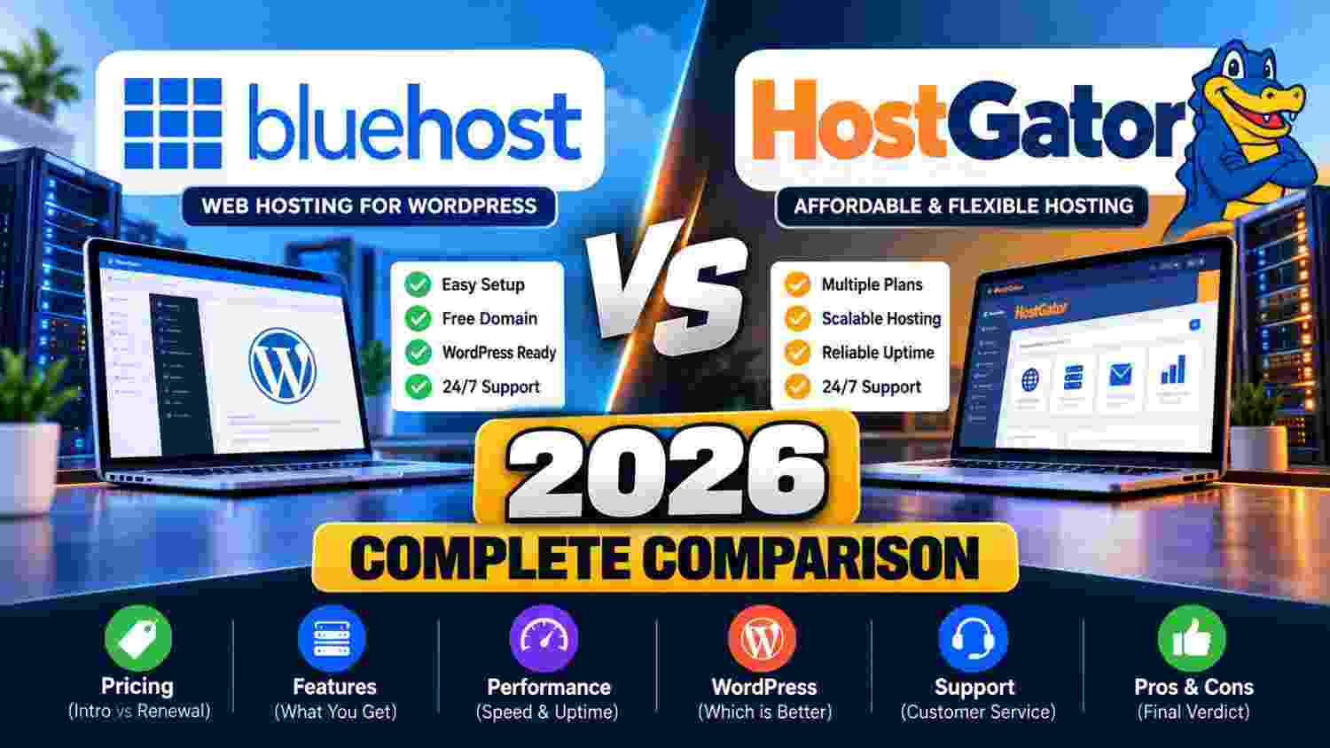 Bluehost vs HostGator : Pricing, Features & Comparison