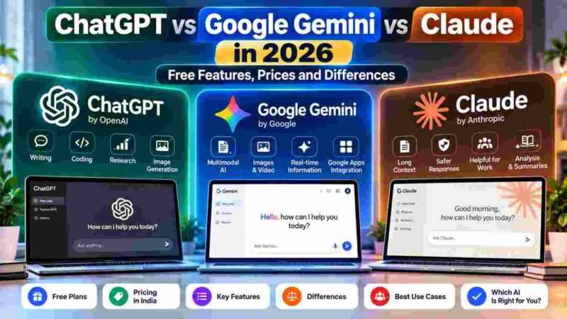 ChatGPT vs  Gemini vs Claude in 2026: Free Features, Prices and Differences