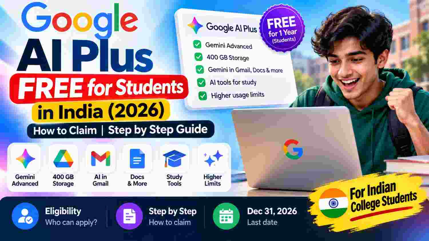 Google AI Plus Free for Students in India (2026): How to Claim
